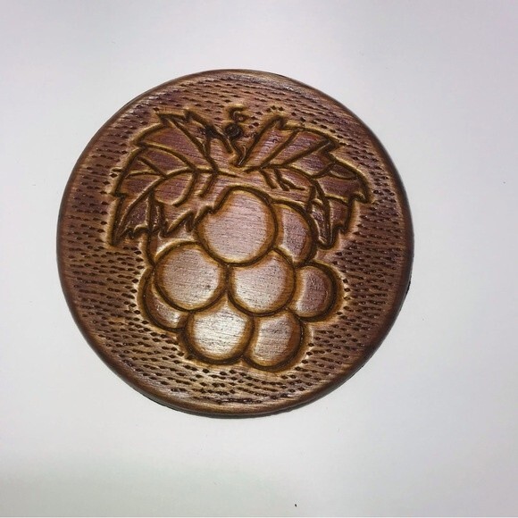 Vintage Wooden Carved Coasters Fruit Designs - Set of 4 - Picture 5 of 7